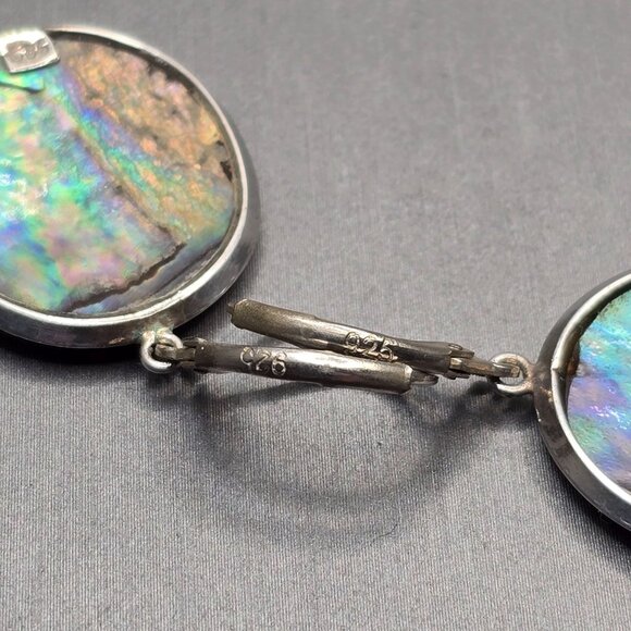 VTG 925 Sterling Silver Abalone Dangle Earrings 1.5" Paua Shell Leverback - Picture 4 of 5
